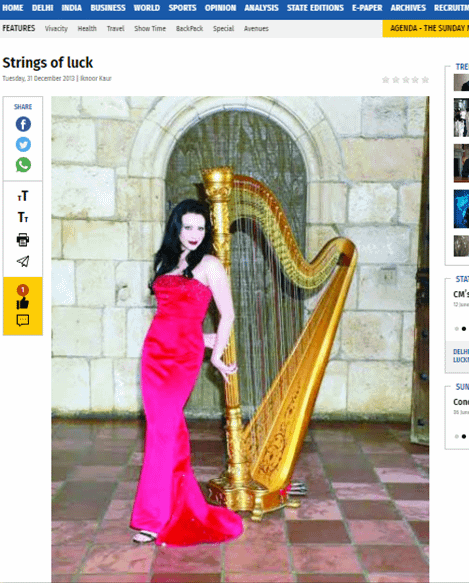 Daily Pioneer India Magazine Harpist AnnaLisa Underhay